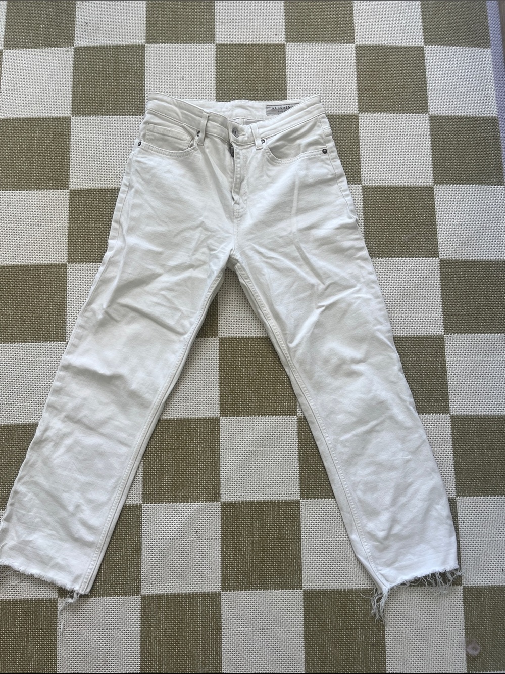 AllSaints White Straight Leg Jeans - Raw Hem